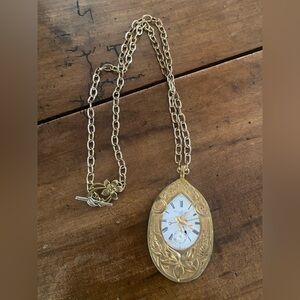 Beautiful Hand Crafted Pendant Necklace  with an antique watch face & chain